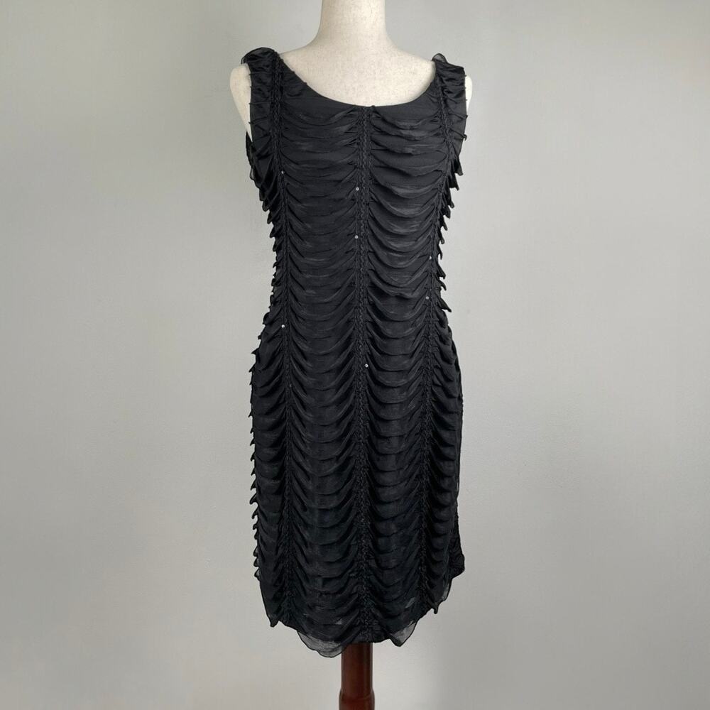 y2k VTG Dress Small Black Ruched Ruffle Sequin Party Shimmer LBD Whimsigoth